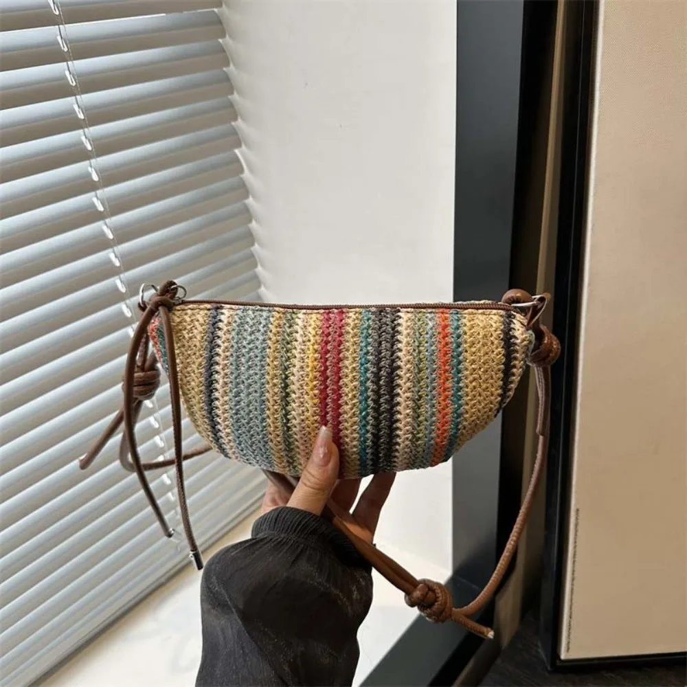 

Large Capacity Straw Woven Shoulder Bag Leather Lightweight Straw Dumpling Bag Polyester Small Pouch Seaside Beach Handbag Daily
