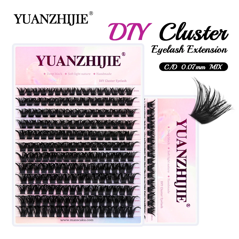 

YUANZHIJIE Cluster Lash 8-16mm Mix Length Individual Lashes Natural Mixed Tray DIY Eyelashes Extensions Ribbon Clusters Cilios