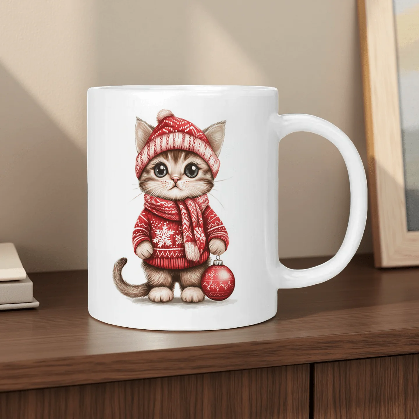 1pc Cute cat-themed winter sweater pattern mug, machine washable, suitable for restaurant kitchens in Rongcheng.