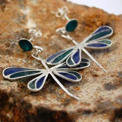Vintage Creative Dragonfly Earrings for Women Jewelry Delicate Green Blue Painting Flying Wings Dangle Earrings