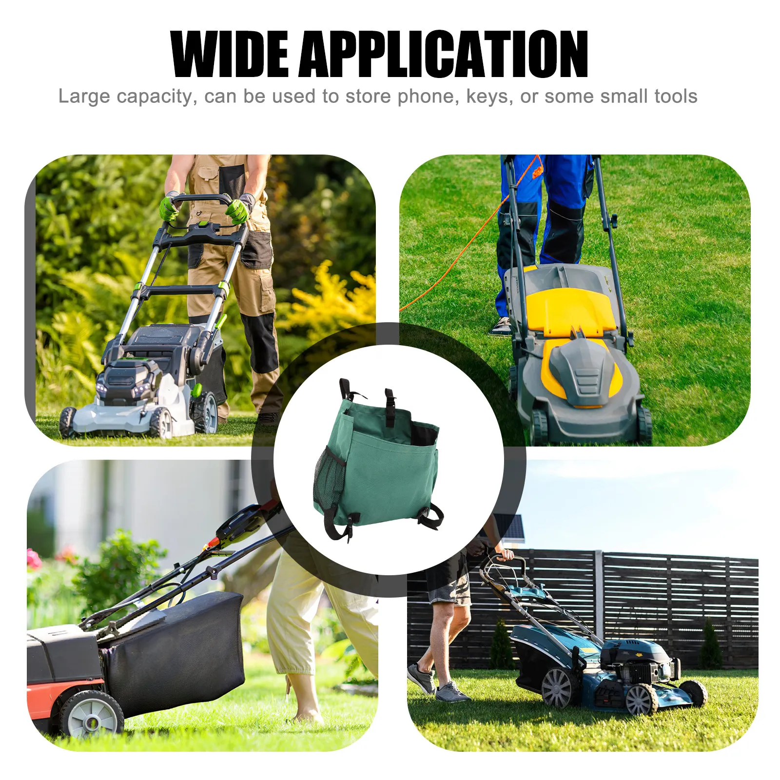 1Pcs Adjustable Mower Accessory Bag Sturdy Oxford Fabric Lawn Mower Organizer with Multiple Compartments for Phone Keys Small