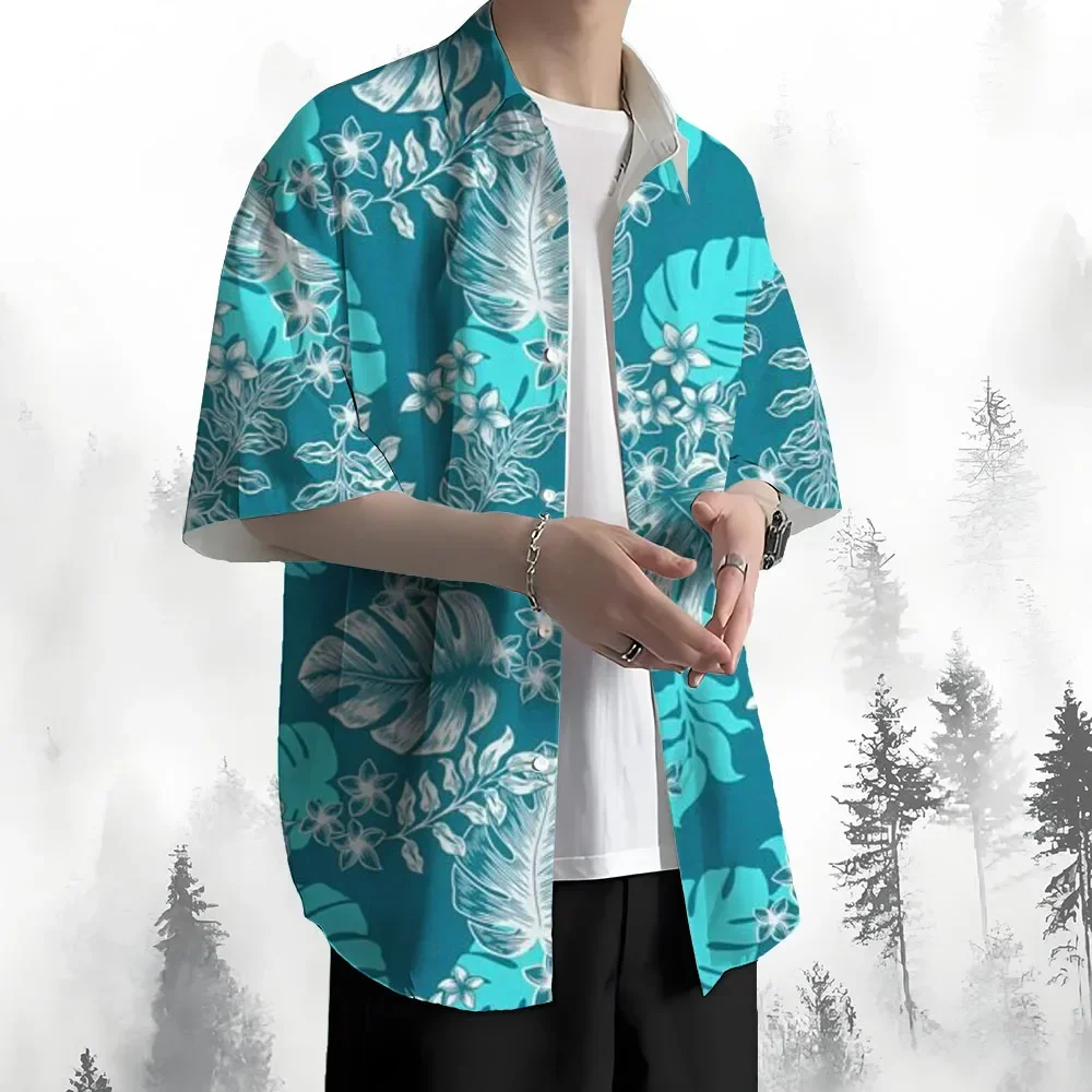 Printed Hawaiian shirt Men's button-up shirt Evening dress Autumn Winter Spring Summer short-sleeved shirt lapel opening casual