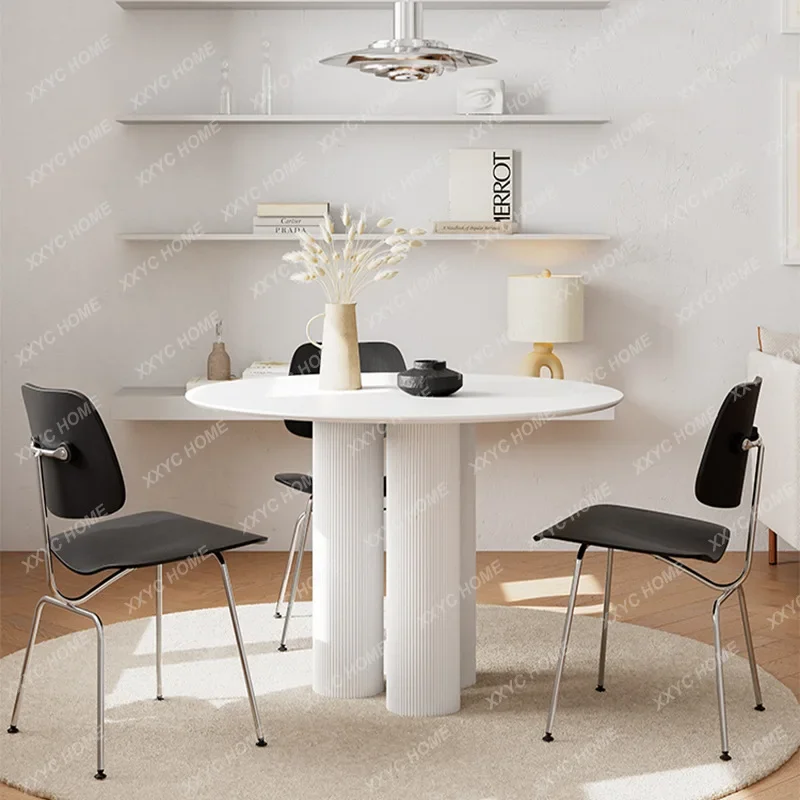 JSlate round table wabi wind small apartment home modern simple pure white round dining table light luxury dining table