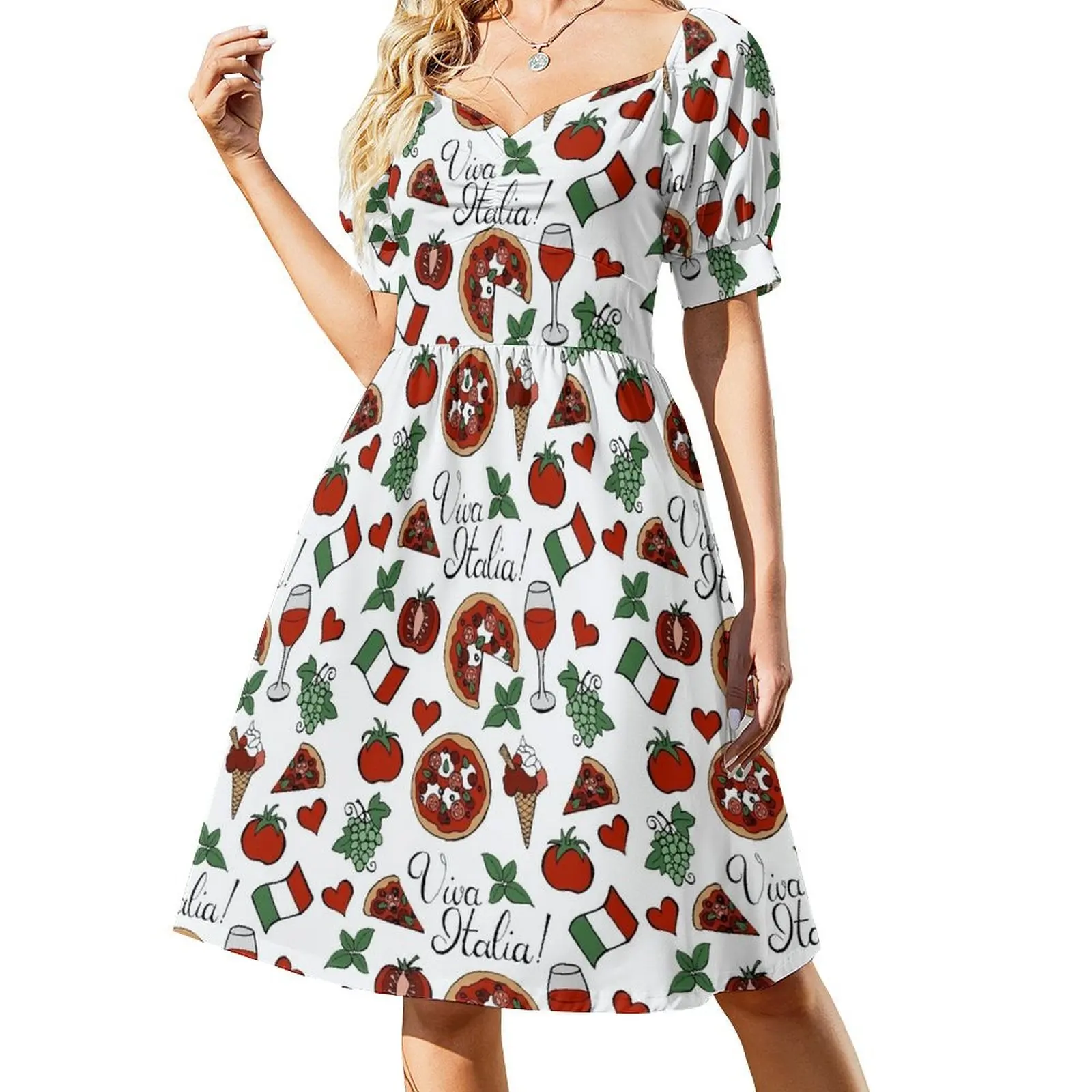 

Viva Italia Pattern Short Sleeved Dress Dress woman dress summer dresses summer woman 2025 women's summer dresses 2025