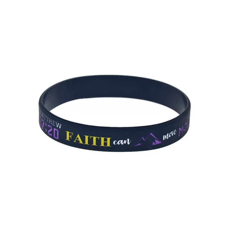 50 Pcs Jesus Silicone Bracelets Matthew 17:20 Faith Can Move Mountains Rubber Wristband Black