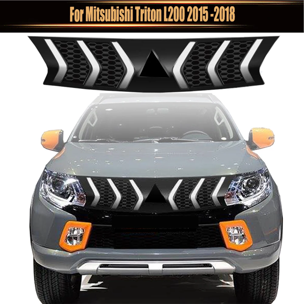 

For Mitsubishi Triton L200 2015 -2018 with Dynamic LED Lights Racing Grilles Offroad Car Modified Spare Front Bumper Grille