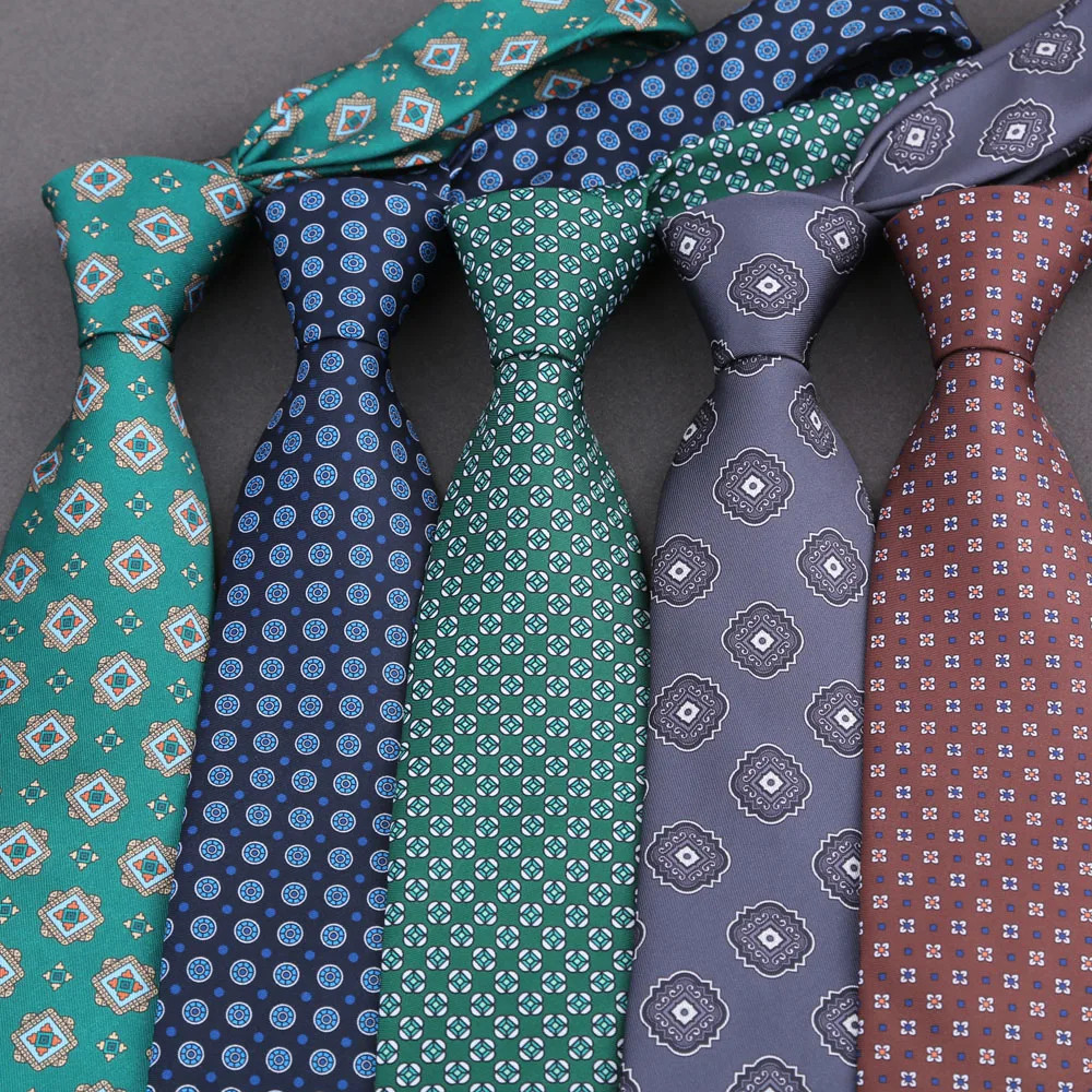 Men's 8cm Wide Soft Smooth Ties Green Navy Blue Paisley Polk