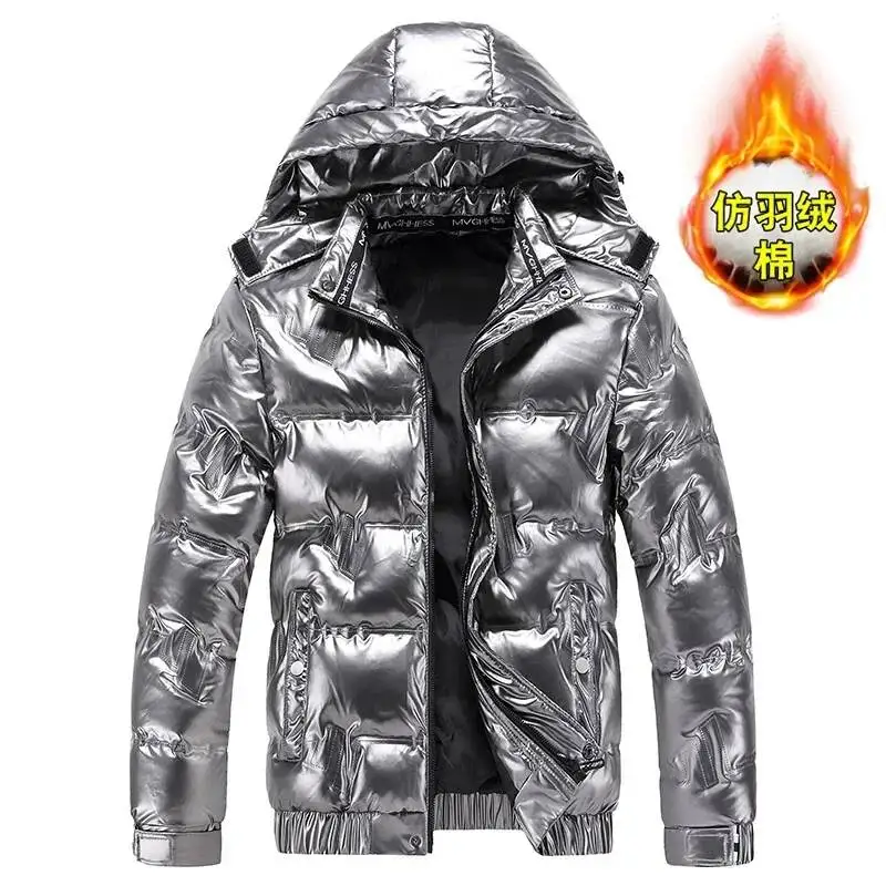 Shiny Parka Winter New Warmthickened Hooded Waterproof Puffer Jacket Coat Solid Casual Streetwear Windproof Outwear Male Parkas