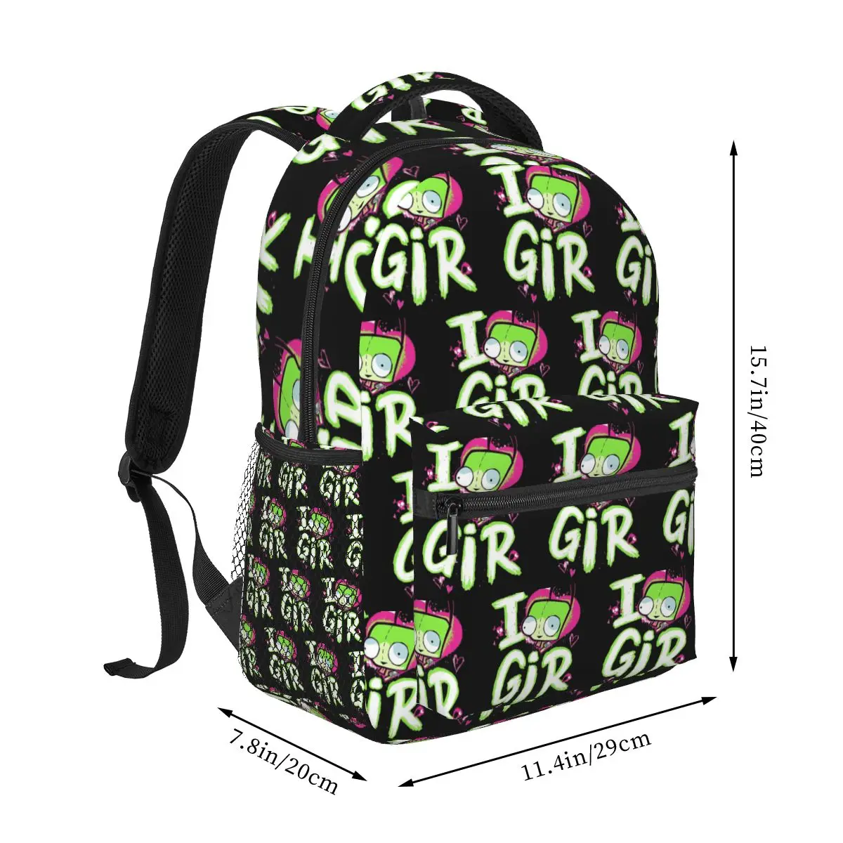Invader Zim Valentine's Day I Love GIR Backpack Hot Sale Daypack Large Capacity BookBag School Bag Shoulder Bags for Men Women