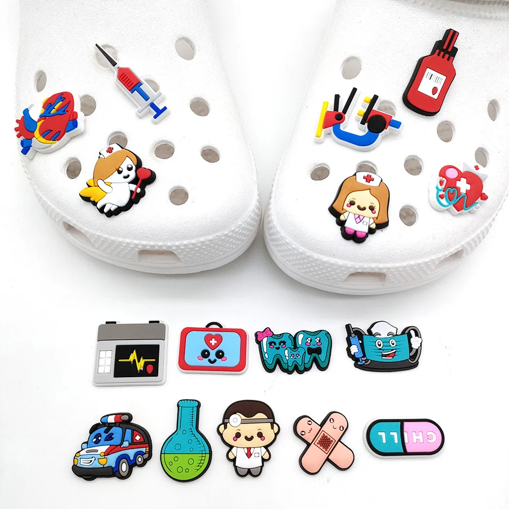 Hot Sales 1pcs Doctor Nurse Shoe Charms Pin for Crocs Accessories Charms Decoration Kids Adult Christmas Party Favors Gifts