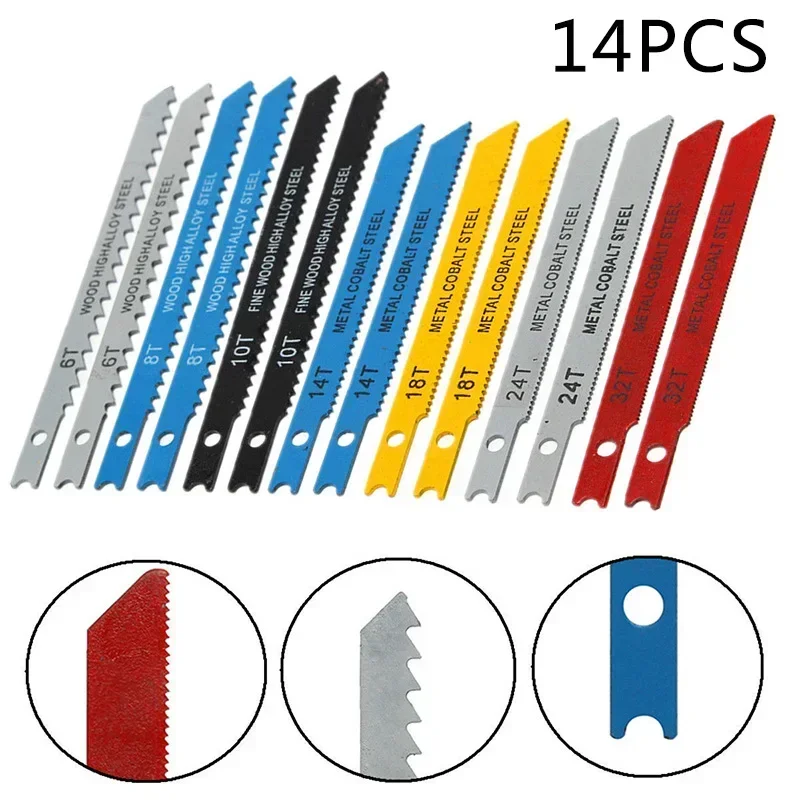 

Eeatop 14Pcs Jigsaw Blades Set Assorted U Fitting Jigsaw Blades Set Metal Plastic Wood Aluminum Cutting For Black & Decker