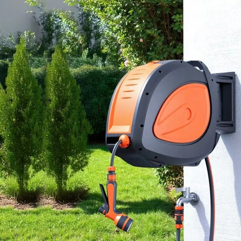Orange Heavy Duty Hose Reel - Premium Quality ,Wall Mounted, Any Length, 180° Swivel, Automatic Slow Rewind