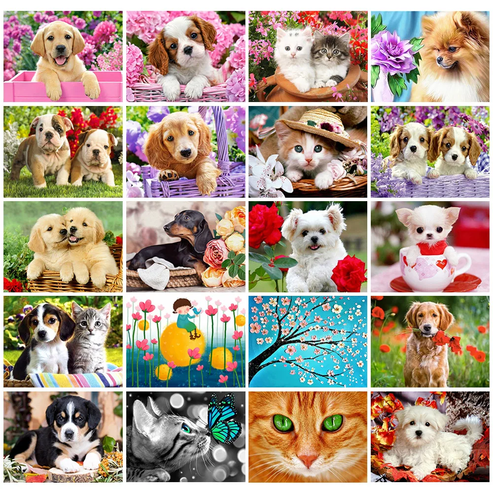 5D Diy Diamond Painting Animal Dog Full Round/Square Rhinestone Cat Mosaic Embroidery Cross Kit Home Decoration Gift