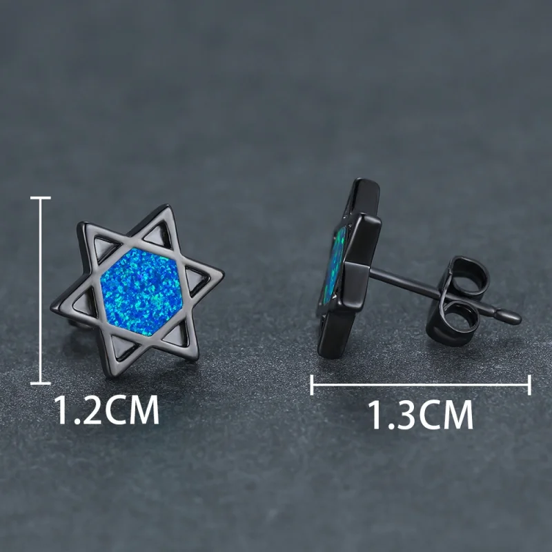Black Hexagonal Star Blue Australian Treasure Earrings and Ear Buckles Are Fashionable, Versatile, and Simple Accessories