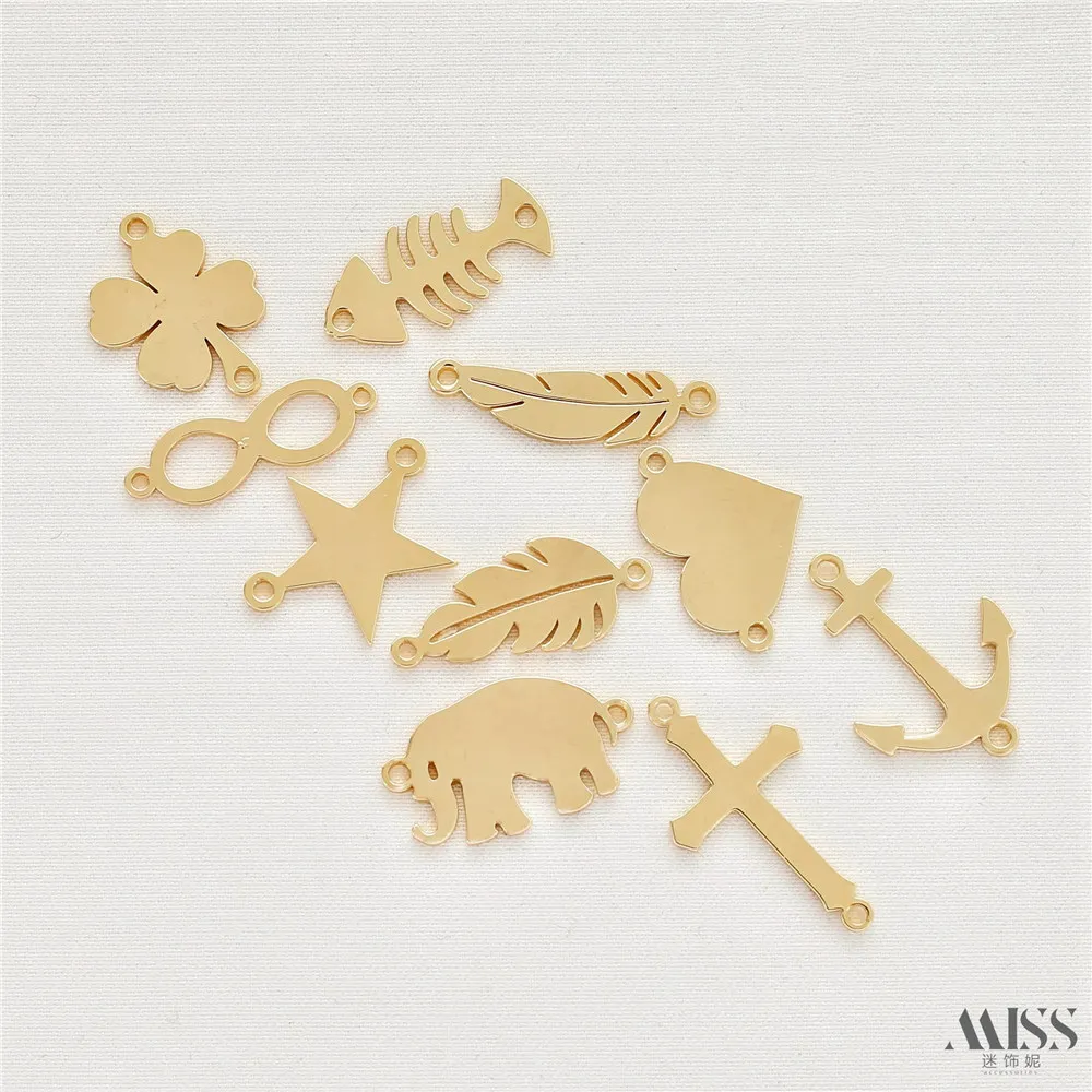 

14K Gold-wrapped Glossy Love Leaf Anchor Double Pendant Flat Piece Pendant DIY Bracelet Necklace Earrings Accessories