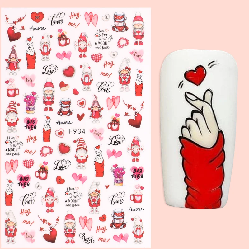 3D 발렌타인 네일 아트 스티커, 쿨 레이디 하트 장미 꽃 슬라이더, 커피 케이크 접착 데칼 장식, DIY 매니큐어, 5 개