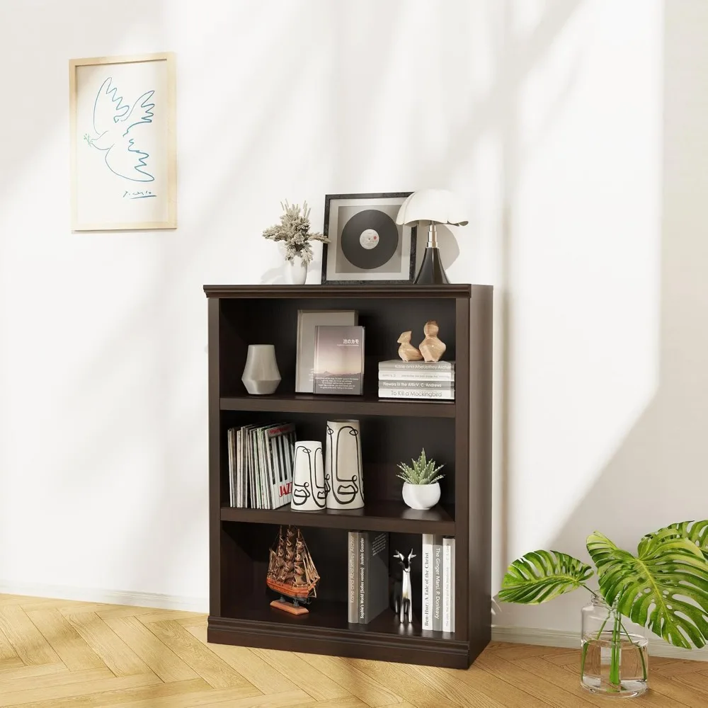 Rak Buku Tinggi 43 Inci, Penyimpanan Terbuka Rak Buku 3 Tingkat, Furnitur Dalam Ruangan Berdiri Lantai Lebar 33 Inci, Kotak Buku untuk Sekolah Rumah