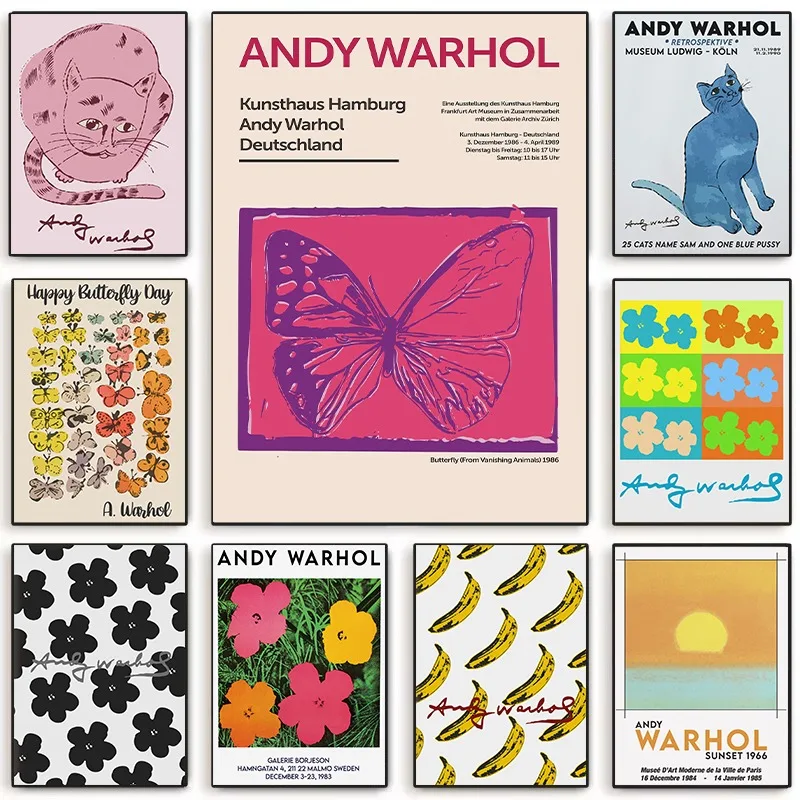 Andy Warhol Pop Art Canvas Print Boho Minimalist Wall Decor Animal Floral Vintage Colorful Poster for Living Room Bedroom Office