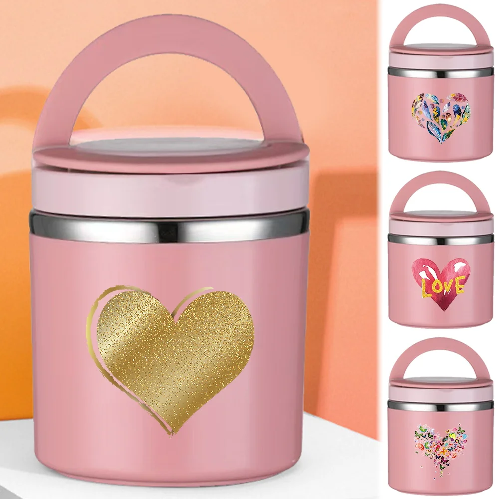 

Insulated Soup Cup Love Print Children School Student Office Solid Color Bento Box Lightweight Single Layer Picnic Thermal Jar