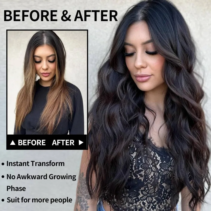 باروكة أمامية من الدانتيل الاصطناعي منتفخة مسبقًا جاهزة للارتداء 13x4x1 شعر مستعار مموج طبيعي للنساء شعر مستعار طويل من الجزء الأوسط بديل شعر صناعي #5