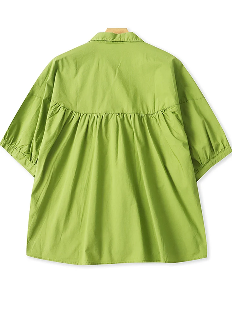 Estate New Sle Donna Allentato ort Sve irt Colletto Flip Cotone Pettinato Batwing Sve Faionable Casual Busin irt