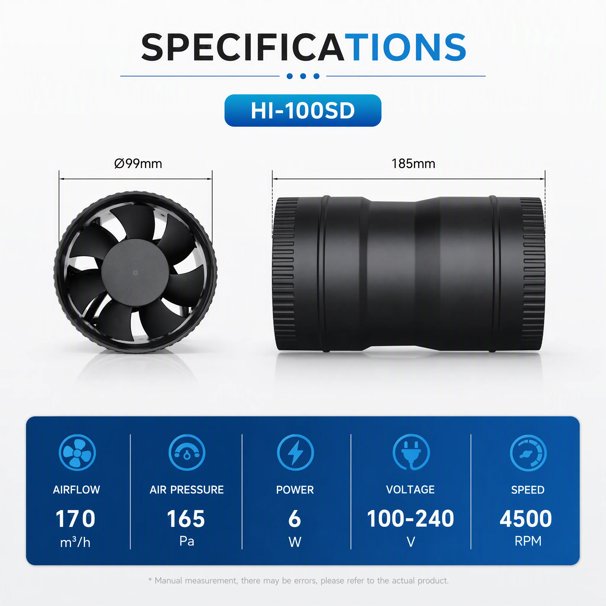 Hon&Guan 4-Inch Duct Booster Fan with Speed Controller, Ultra-Low Power Consumption of 6 Watts, Small Silent Exhaust Fan