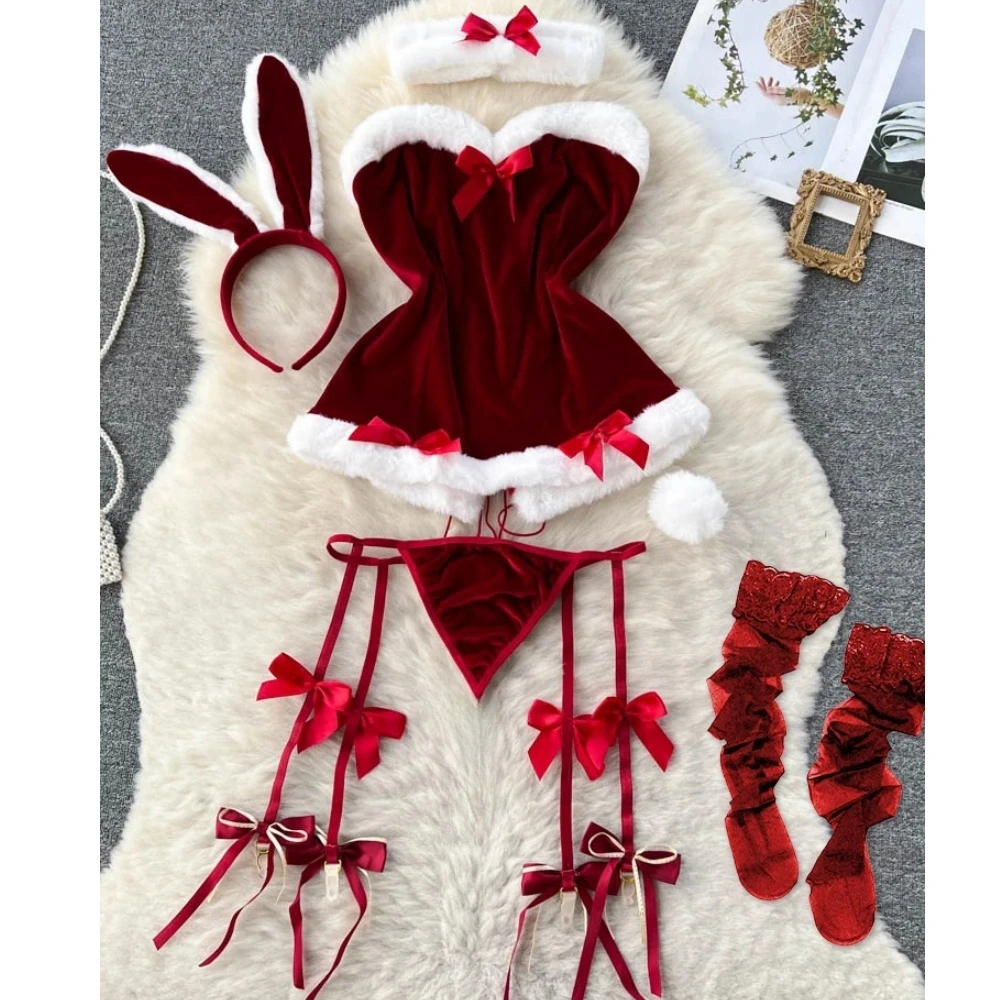 Red Christmas Sexy Lingerie Shawl Set Jumpsuit Tie Up Casual Cosplay Costume Women Clothing Skinny New In Bodysuit Short Suits