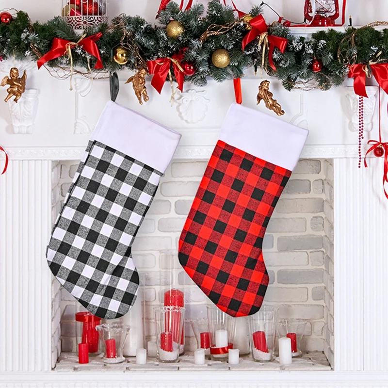 Christmas Stockings-4 Pack Buffalo Plaid Christmas Stocking For Family Xmas Holiday Party Decoration