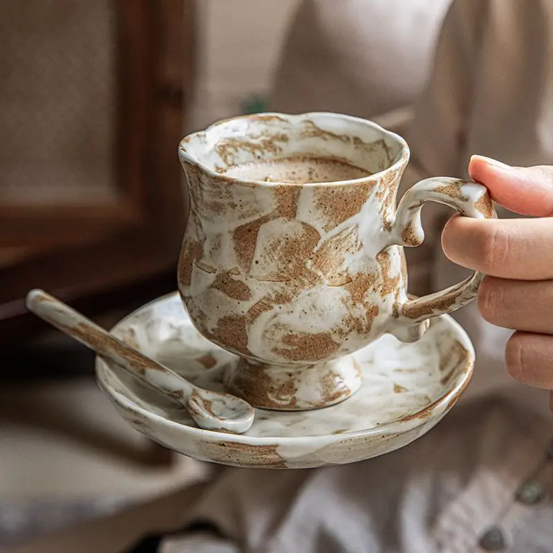 270ml Vintage Ceramic Coffee Cup with Saucer Set, Mug, European Espresso Set for Latte, Mocha, Cappuccino Barista Art