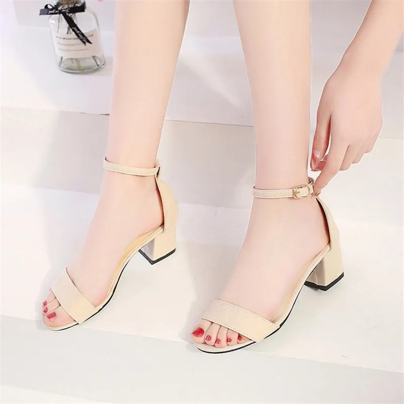 Open toe Suede Roman Square heel High heels sandals women 2019 summer shoes Fashion Sexy word Buckle Strap ladies shoes female