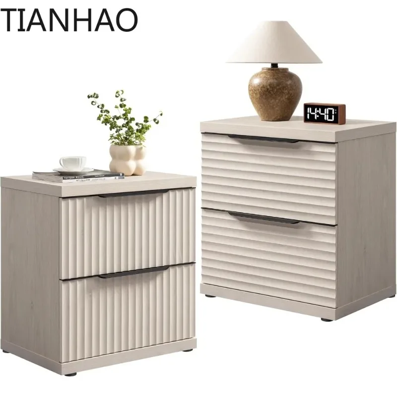 Large Night Stand Set 2 Fluted - 22 Inch Wide Nightstand with 2 Storage Drawers, Modern Bedside Tables for Bedroom