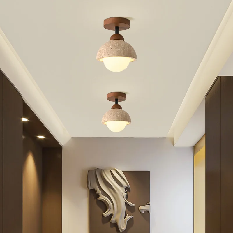 

Japanese Wabi Sabi style walnut ceiling light retro stone living room dining room entrance door corridor balcony small light