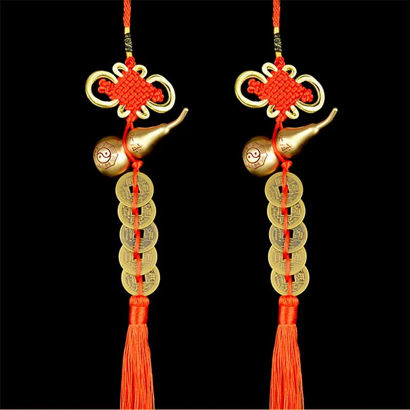 Chinese Knot Red Rope Ancient Coin Automotive interiors bless peace and wealth Five Emperors Money Copper Gourd Hanging Jewelry