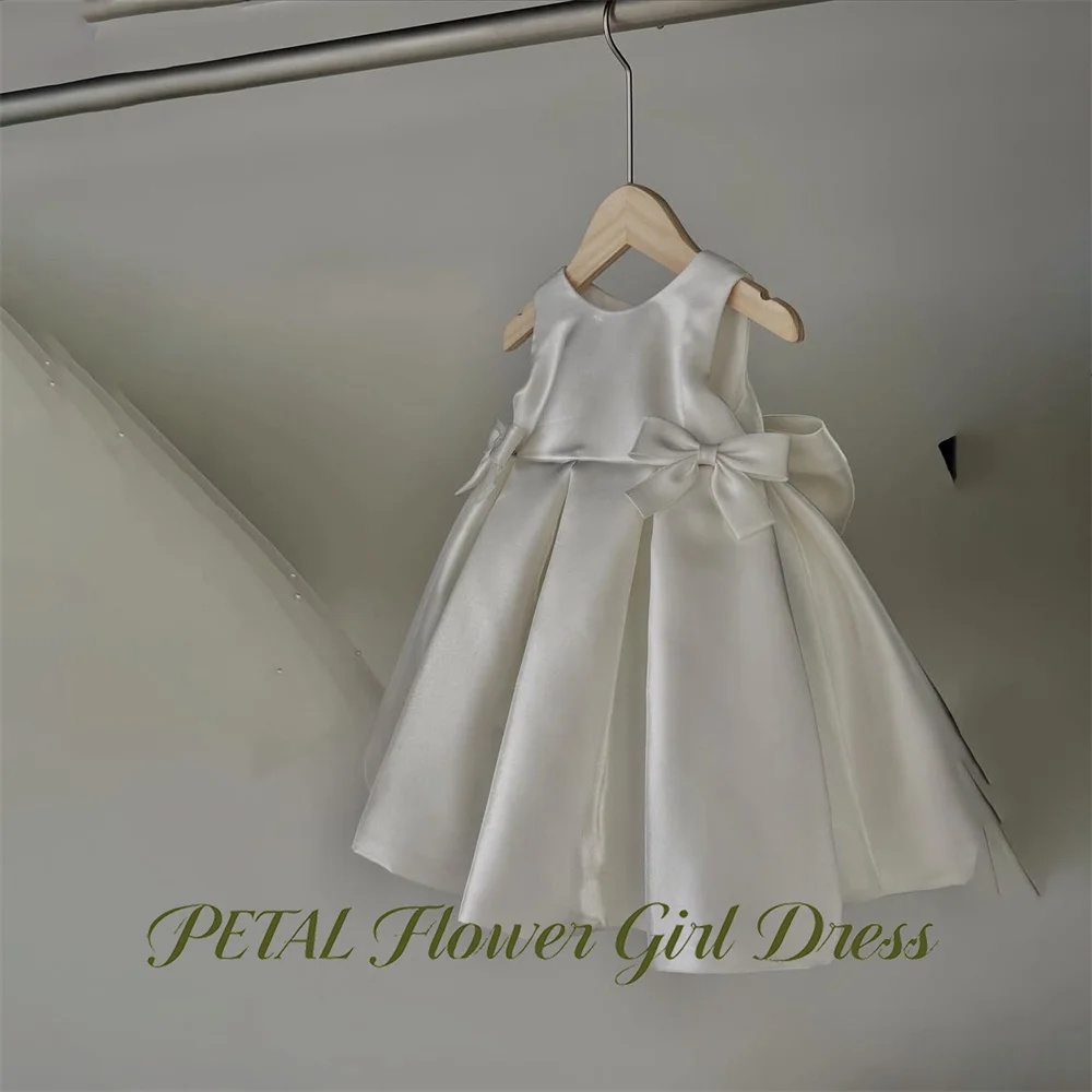 Petal Ivory White Children Birthday Wedding Dresses Round Neck First Communion Gown A Line Double Side Girls Princess Dress
