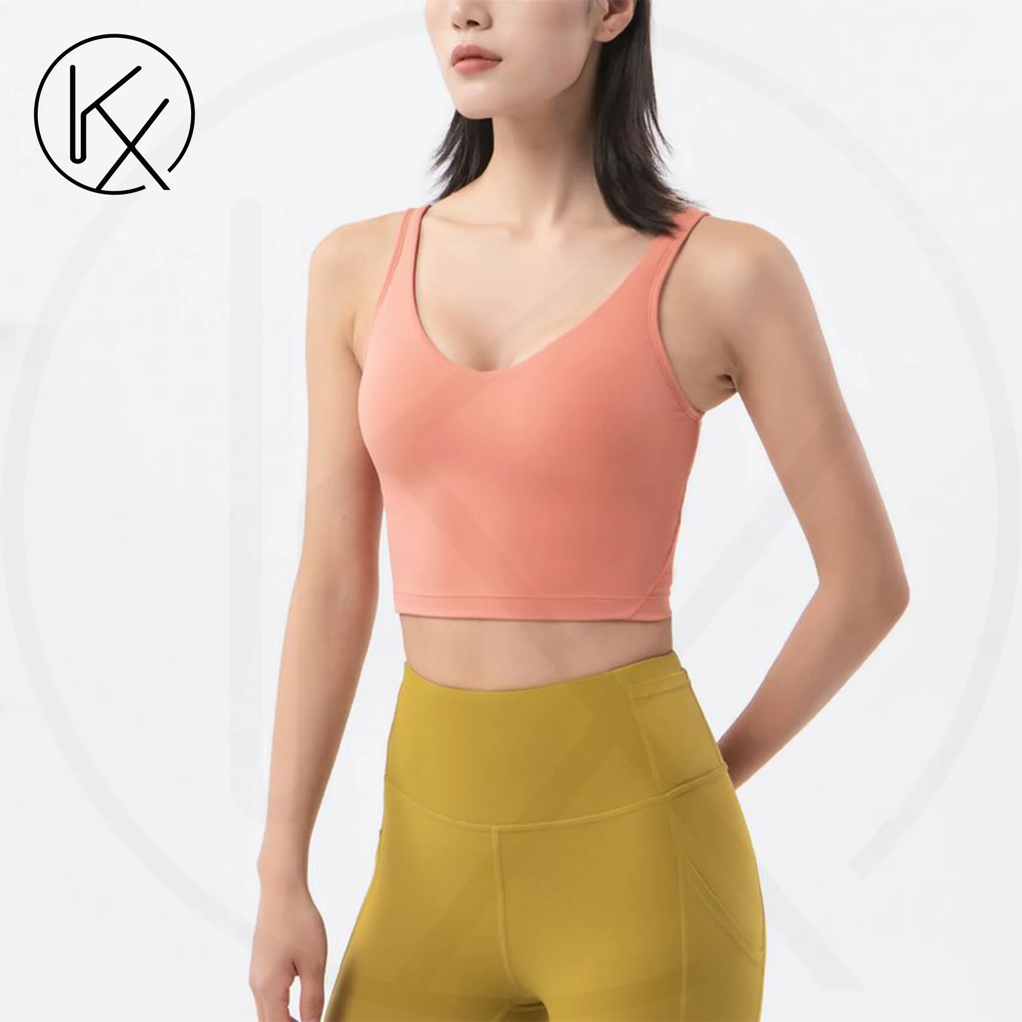 

kaixiggmm Women's nylon sports bra with exposed navel, breathable yoga bra, gym fitness sportswear, sexy women's sports bra