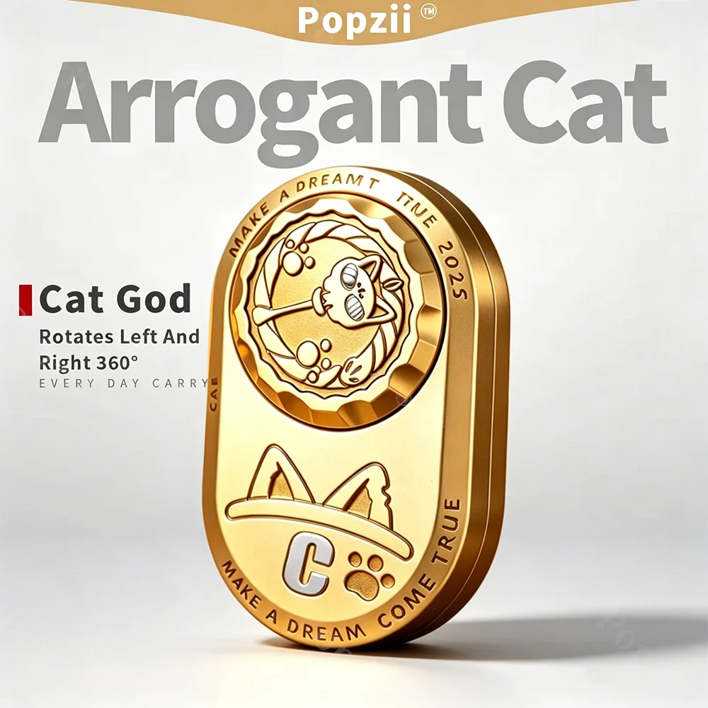Cat God EDC Arrogant Cat Fidget Slider Stress Relief Toy Fidget Toys Adults Rotates Left And Right 360° Stainless Steel Slider