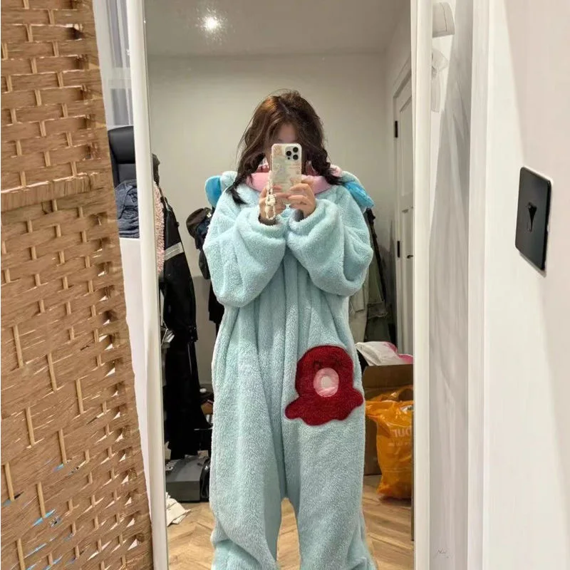 أنيمي شخصية Hangyodon مضحك قطعة واحدة منامة Kawaii تأثيري الملابس الفانيلا الدفء سميكة المرجان المخملية المنزل Clothin