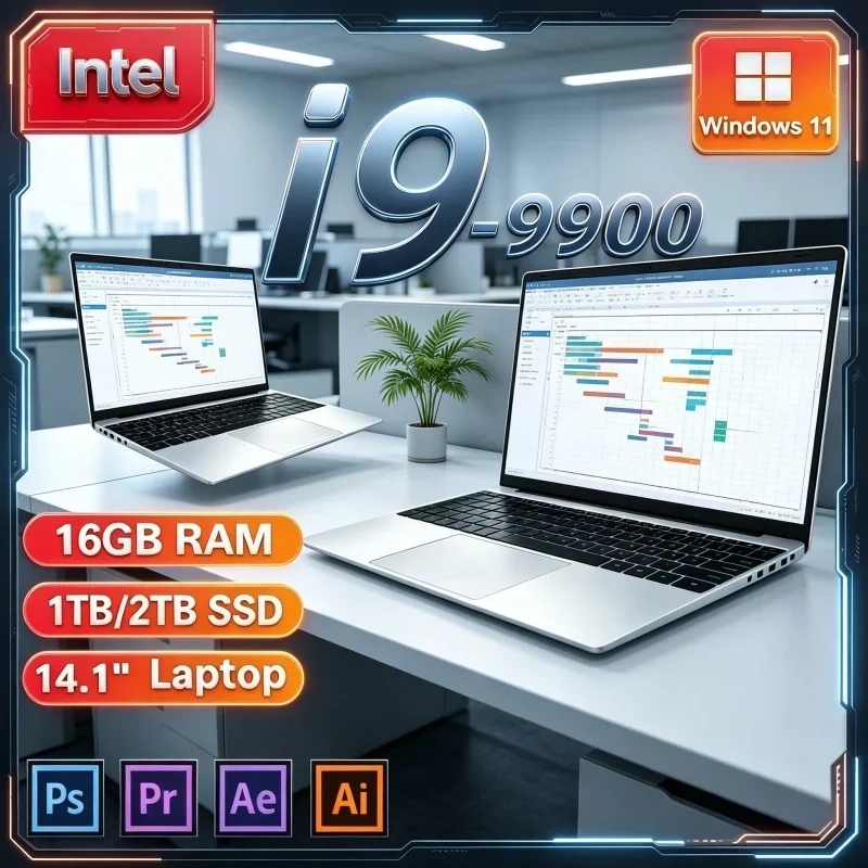 New Hot 2026 Daily‑Use I9‑9900 14.1" FHD IPS Laptop 120Hz Backlit KB 16/32GB RAM 2TB SSD Win11 Business PC