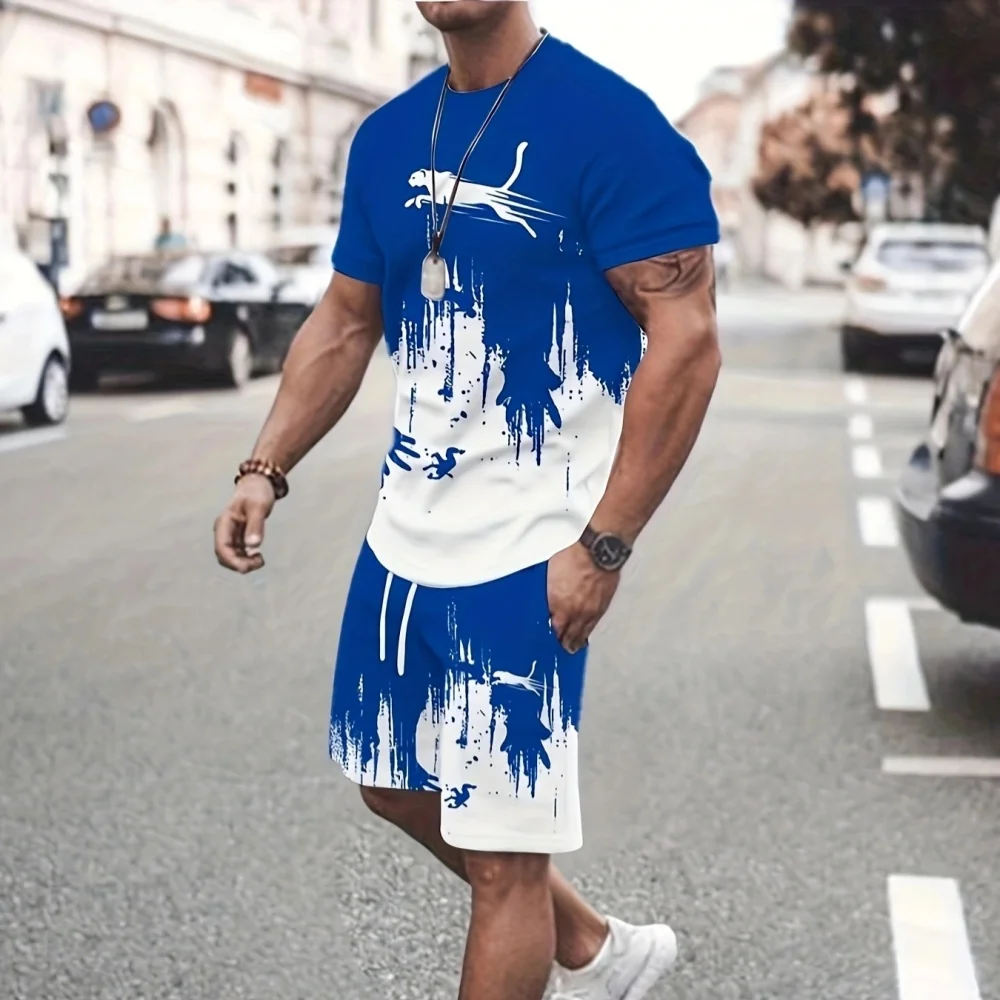 

Летний модный мужской летний костюм с буквенным принтом, повседневная футболка с круглым вырезом и короткими рукавами, комплект шорт с завязками на талии, комплект одежды