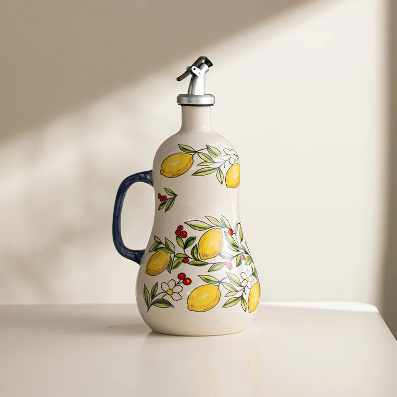 Bouteille créative en céramique pour vinaigre et huile, flacon à condiments peint à la main, bouteil