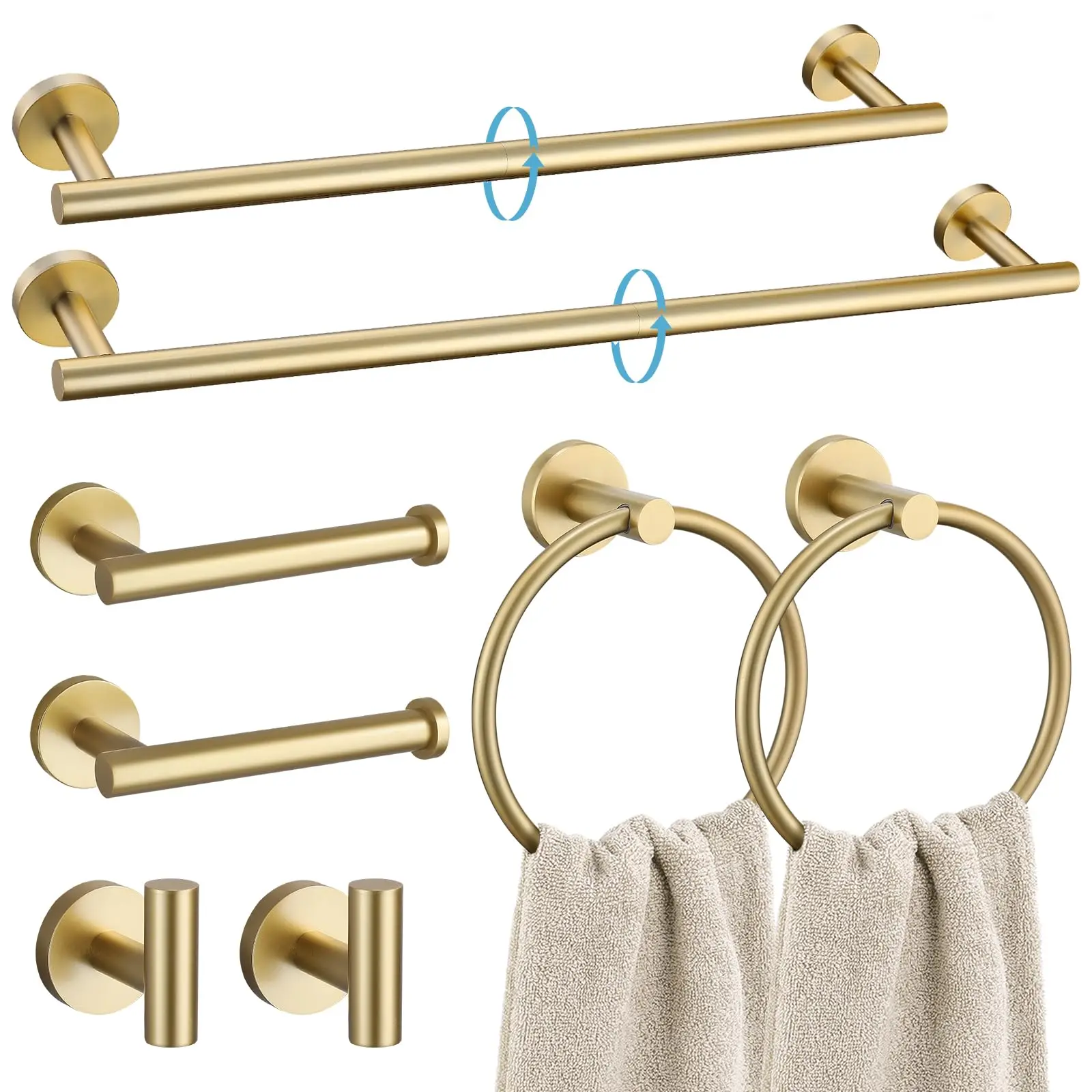 Brushed Gold 8 Piece Bathroom Hardware Set