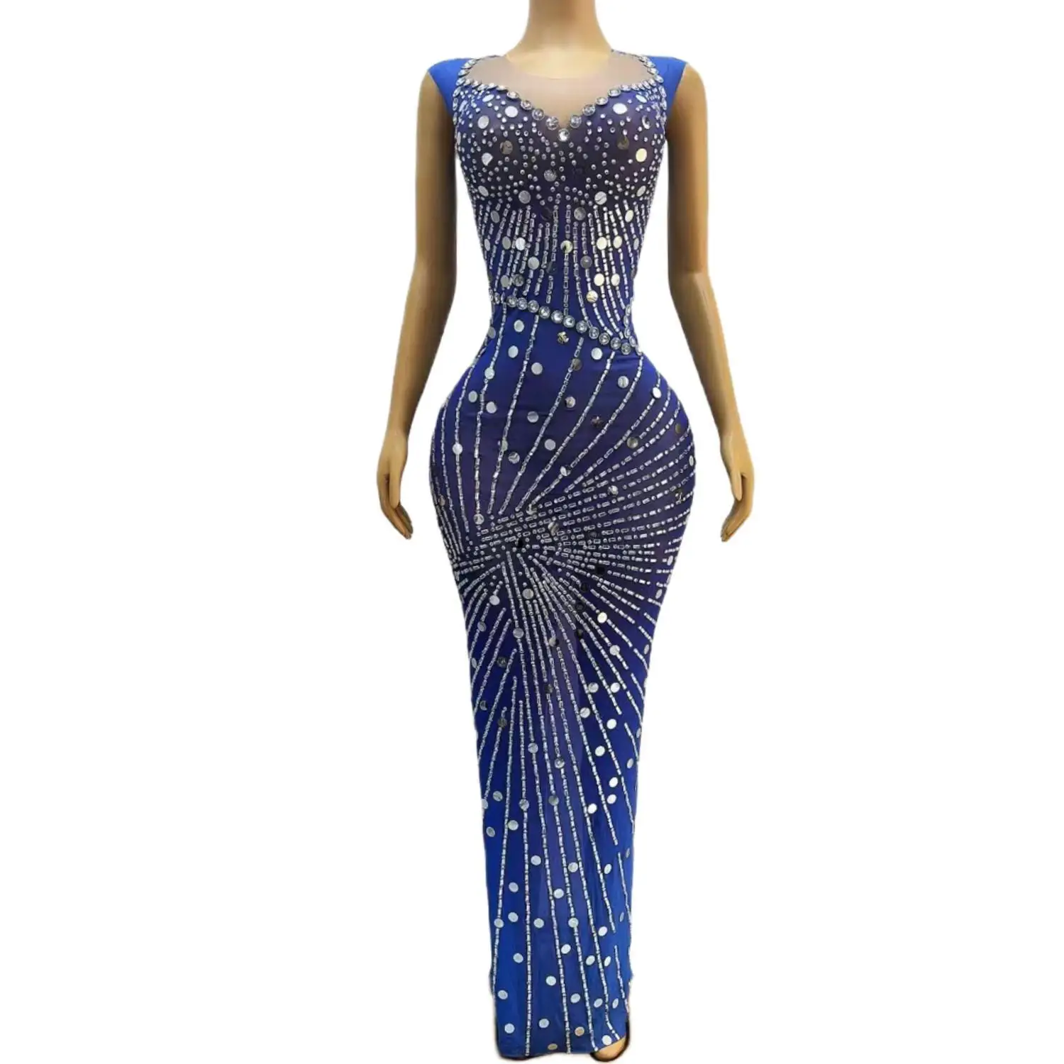 

Long Evening Dresses 2024 Elegant Long Style High Slit Sparkly Silver Sequined Dress Blue Women Formal Evening Gowns Lanwen