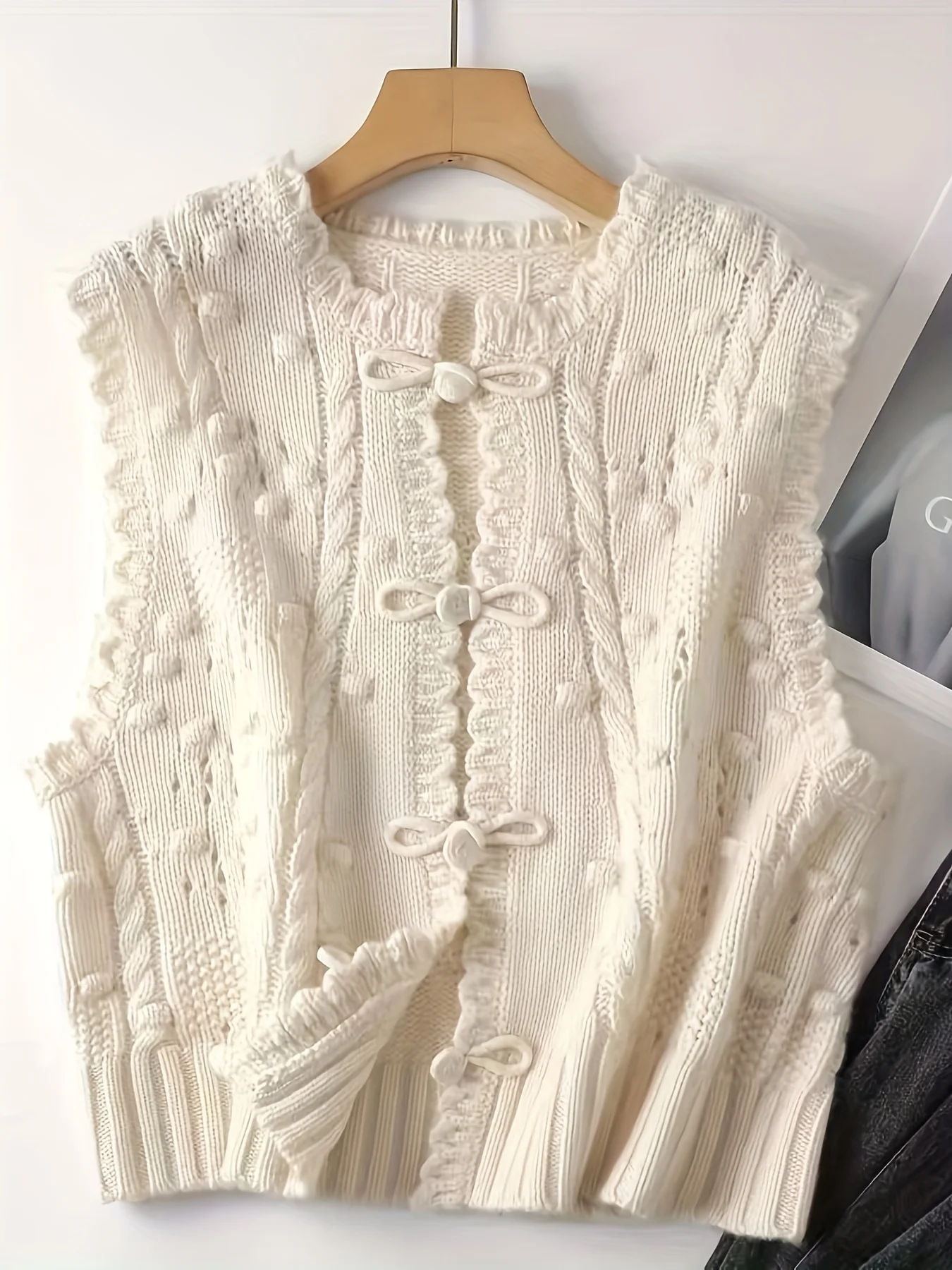 Chinese Style Vest Cardigan Women's New Chinese Style National Style Vest Sweater Cardigan Open Front Sleeveless Outerwear Top