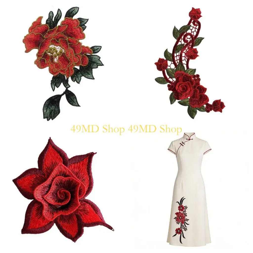 

49MD Embroidery Stickers For Clothes Pattern Rose Flower Craft For Clothes Sewing