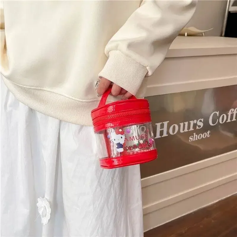 سانريو مرحبا كيتي شفافة دلو حقيبة التخزين حقيبة مستحضرات التجميل أكياس أحمر الشفاه في الهواء الطلق حقائب الموضة Y2k فتاة الملحقات هدية