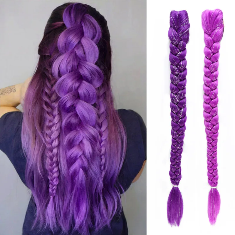 

Аниме персонаж фиолетовые длинные волосы рыбья кость коса клип хвост синтетический парик | Высоковое волокно