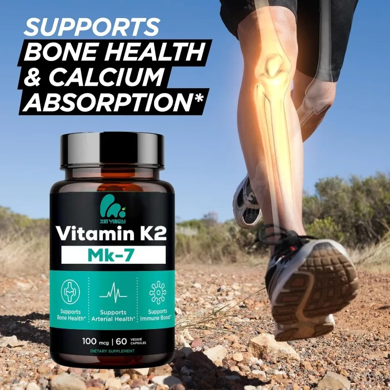 Vitamin K2 Mk7 100 mcg contains 100mcg natto supplement bone health support vegan 60 capsules