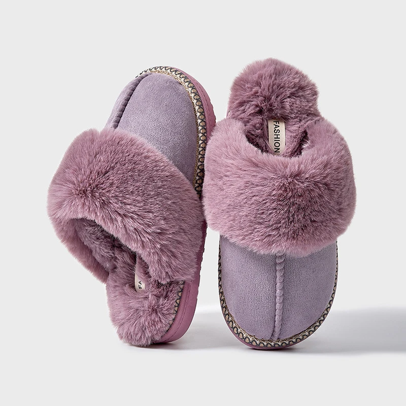 Shevalues Women Plush House Slippers Fashion Fur Outdoor Fuzzy Slides Winter Indoor Fuzzy Slides Warm Women Fluffy Cotton Shoes