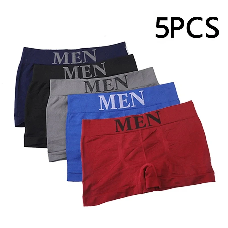 5 unids/lote de Boxers para hombre, ropa interior, bragas transpirables, Boxer para hombre, calzoncillos sólidos, pantalones cortos cómodos de marca para hombre, ropa interior negra y azul