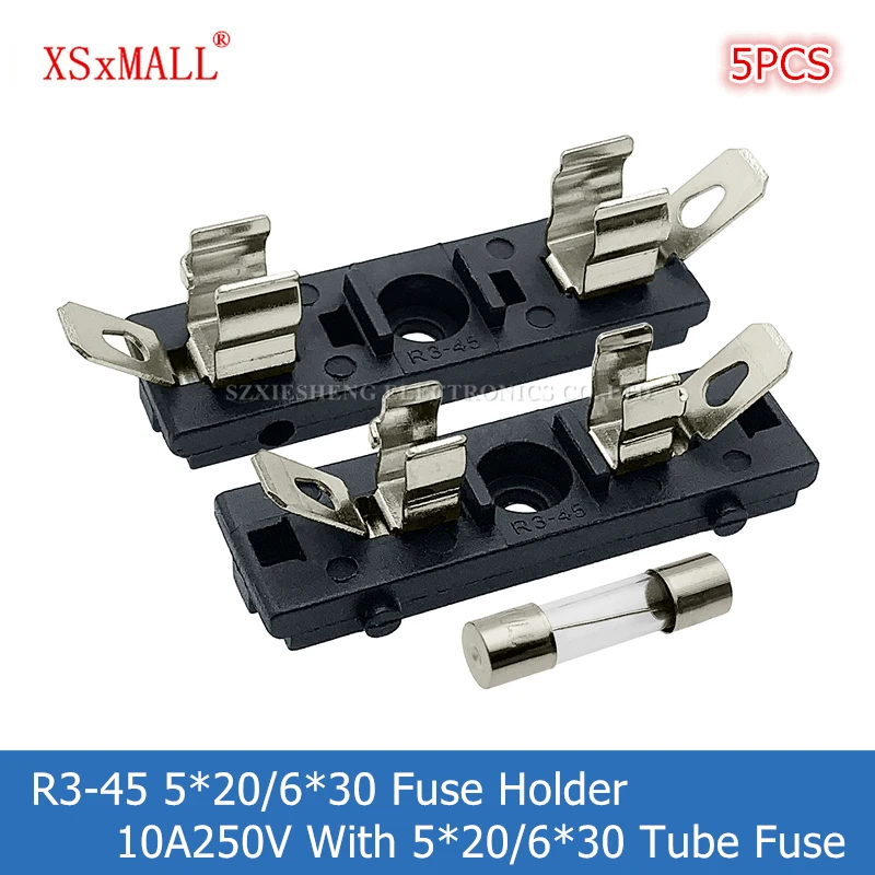 5 sztuk R3-45 5*20/6*30MM uchwyt bezpiecznika 10A250V montaż panelowy odporność na wysoką temperaturę podstawa bezpiecznika z bezpiecznikiem rurowym 5*20MM/6*30